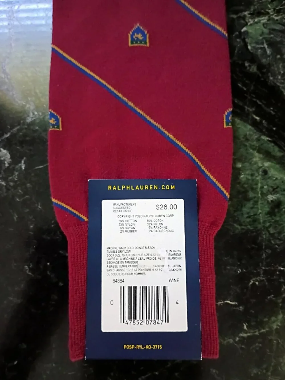 NWT Ralph Lauren Polo Crest (2) Pairs of Burgundy and Green Men's Socks - Picture 4 of 6